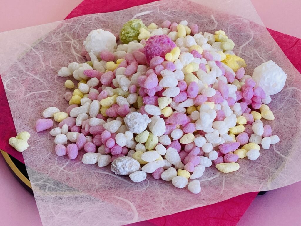 hina arare japanese traditional sweets pastel colors rice crackers spring festival