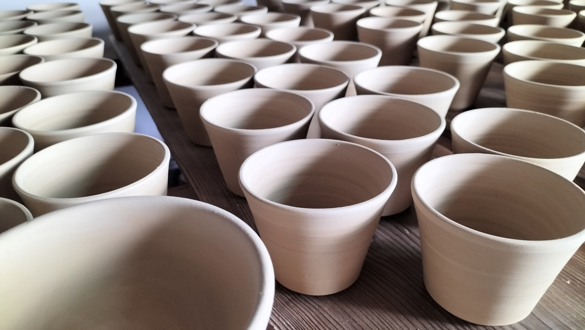 Shaped pottery pieces before firing